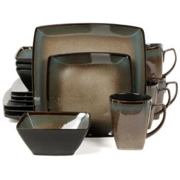 Gibson Elite Tequesta 16 Piece Square Dinnerware Set, Taupe