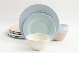 Gibson Home Brist Pastels 12 Piece Melamine Dinnerware Set, Assorted Colors