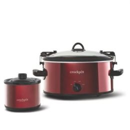 Crock-pot 6-Quart Cook &amp; Carry Slow Cooker, Manual, with Little Dipper Warmer, Red