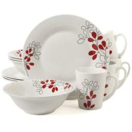 Gibson Home Scarlet Leaves 12 Piece Dinnerware Set, White