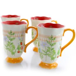 Urban Market Life on the Farm 4 Piece 16 Ounce Ceramic Footed Tea Cup Set in Floral Pattern