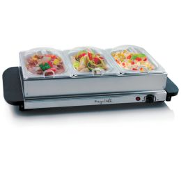 MegaChef Buffet Server &amp; Food Warmer With 3 Removable Sectional Trays , Heated Warming Tray and Removable Tray Frame