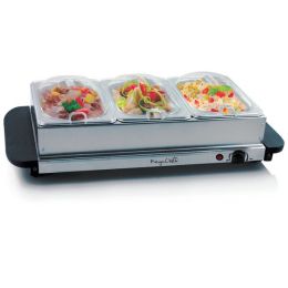 MegaChef Buffet Server &amp; Food Warmer With 3 Removable Sectional Trays , Heated Warming Tray and Removable Tray Frame