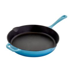 MegaChef 12 Inch Round Enamel Cast Iron Skillet in Blue